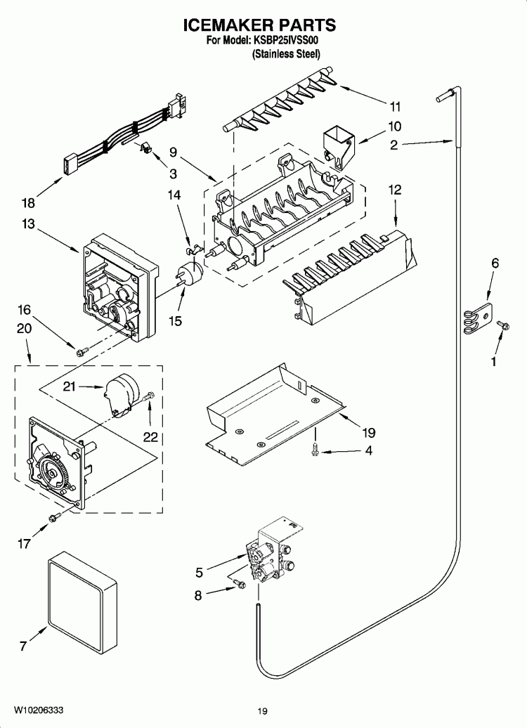 ICEMAKER PARTS, OPTIONAL PARTS (NOT INCLUDED) Diagram and Parts List for KSBP25IVSS00  KitchenAid Refrigerator