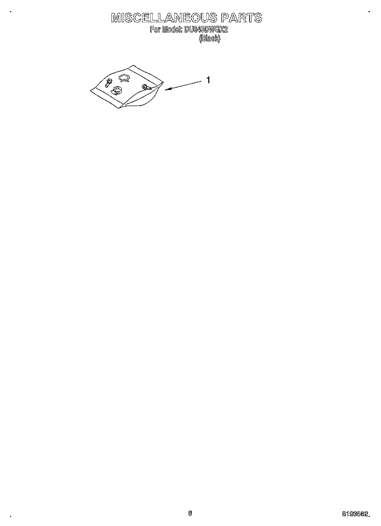 MISCELLANEOUS Diagram and Parts List for DU840DWGX2  Whirlpool Dishwasher