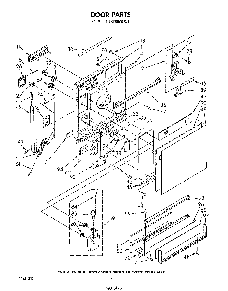 DOOR Diagram and Parts List for DU7800XS1  Whirlpool Dishwasher