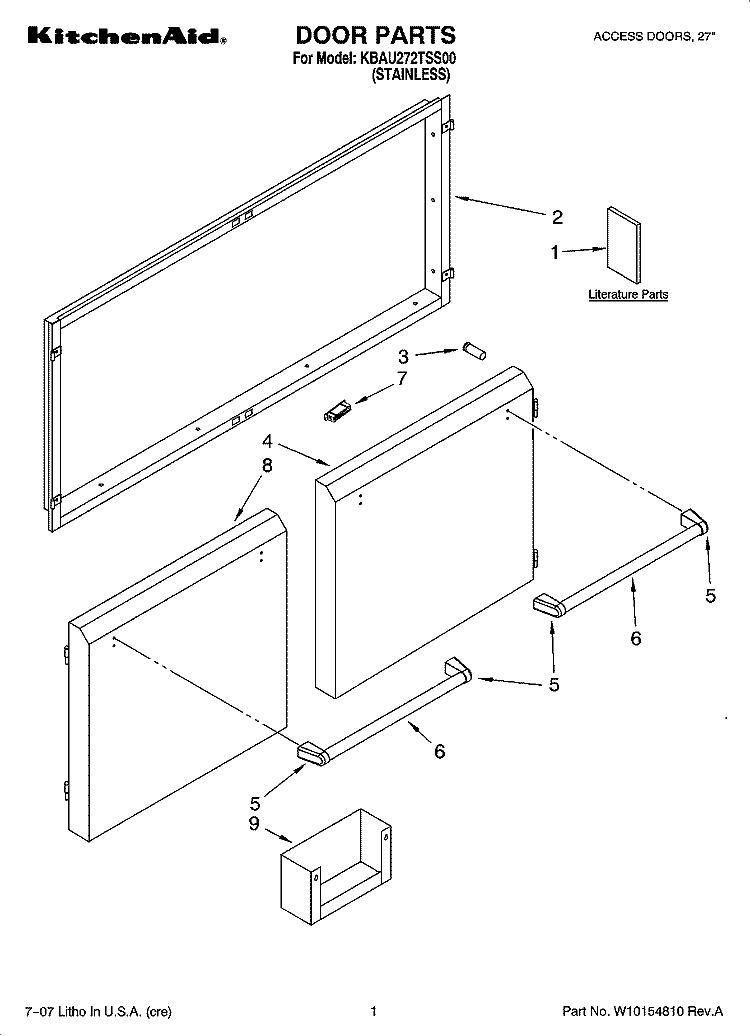 DOOR PARTS Diagram and Parts List for KBAU272TSS00  KitchenAid Wall Oven