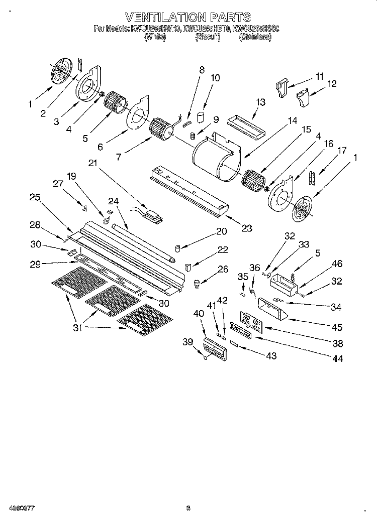 SECTION Diagram and Parts List for KWCU265HSS0  KitchenAid Range Hood