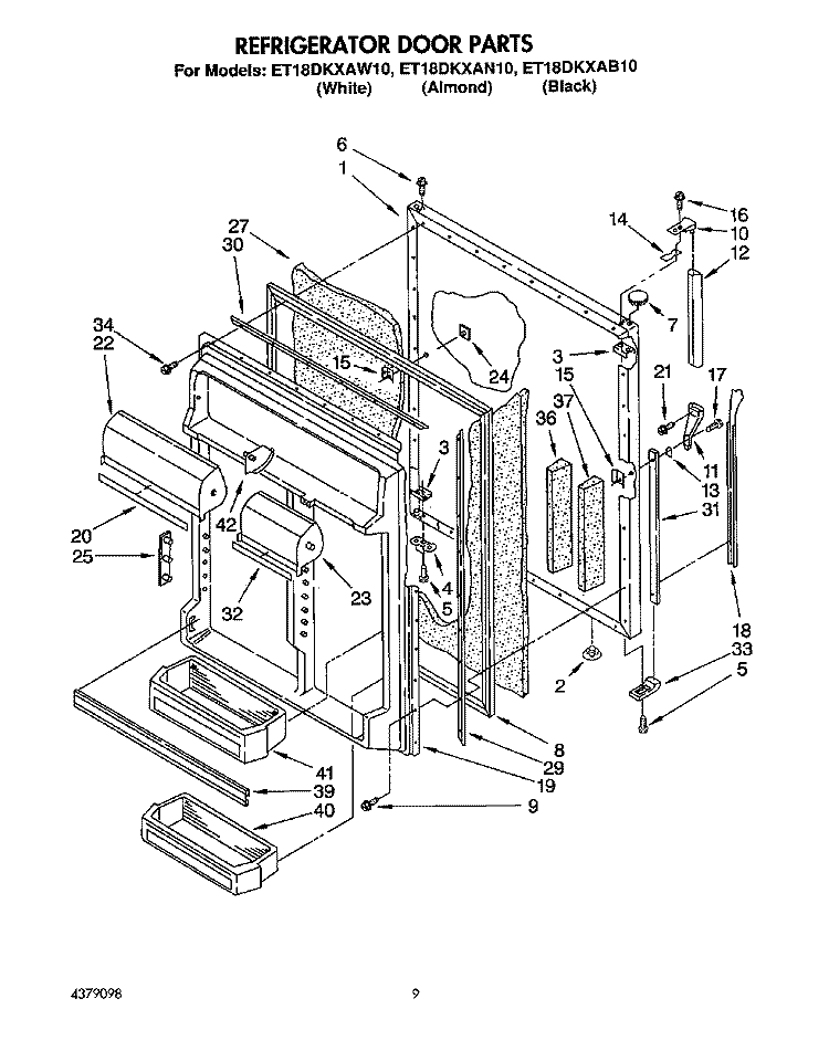 REFRIGERATOR DOOR Diagram and Parts List for ET18DKXAW10  Whirlpool Refrigerator