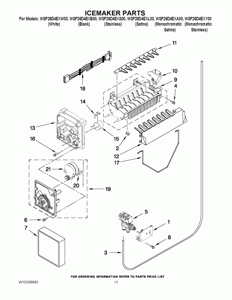 ICEMAKER PARTS Diagram and Parts List for WSF26D4EXA00  Whirlpool Refrigerator