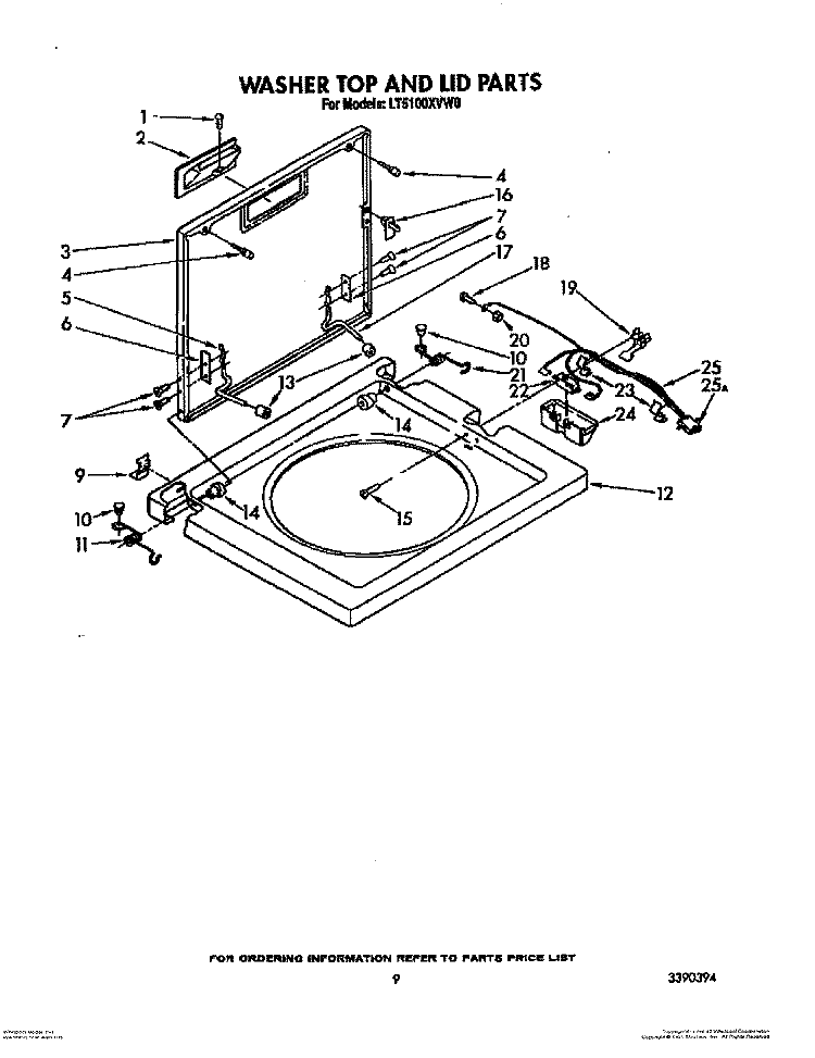 WASHER TOP AND LID Diagram and Parts List for LT5100XVW0  Whirlpool Washer Dryer Combo