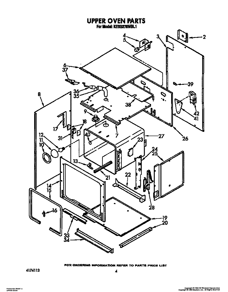 UPPER OVEN Diagram and Parts List for KEBS276WBL1  KitchenAid Wall Oven