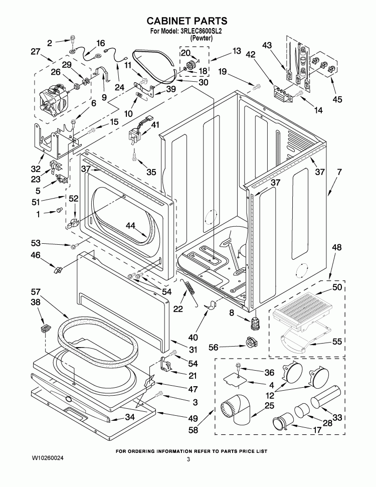 CABINET PARTS Diagram and Parts List for 3RLEC8600SL2  Whirlpool Dryer