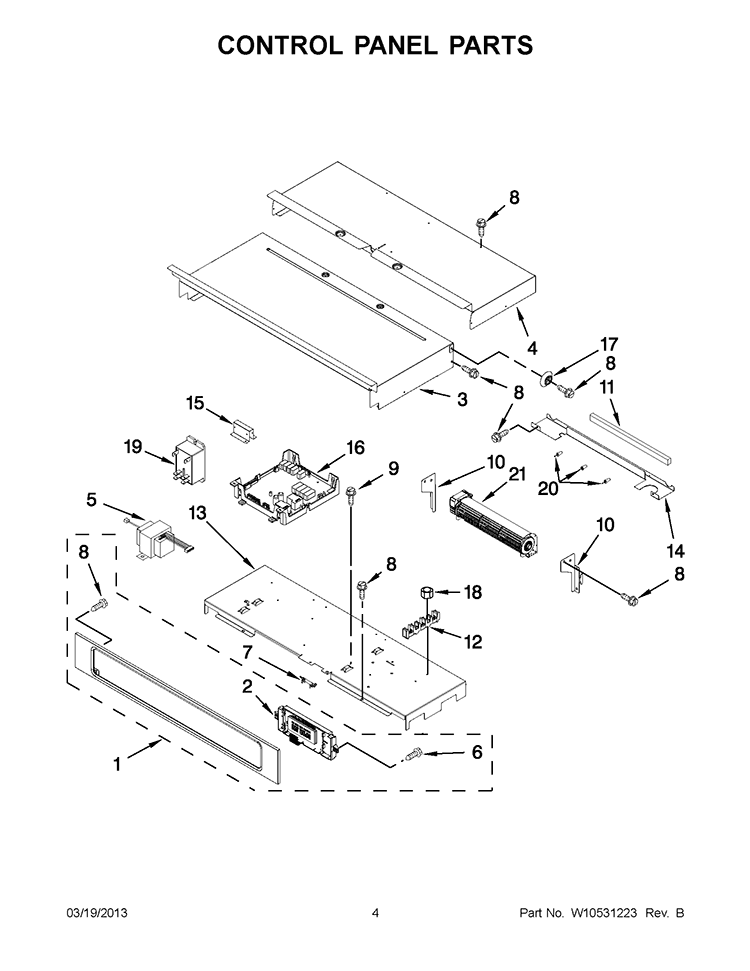 CONTROL PANEL PARTS Diagram and Parts List for KEBS277BSS00  KitchenAid Wall Oven