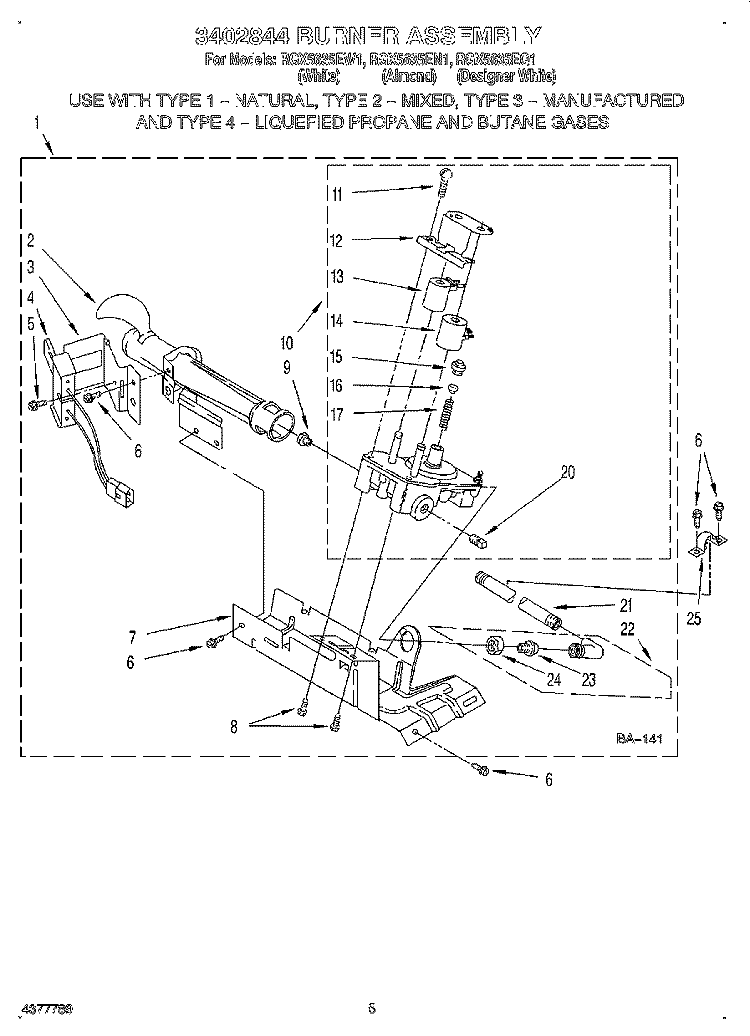CABINET, 3402844 BURNER Diagram and Parts List for RGX5635EN1  Roper Dryer