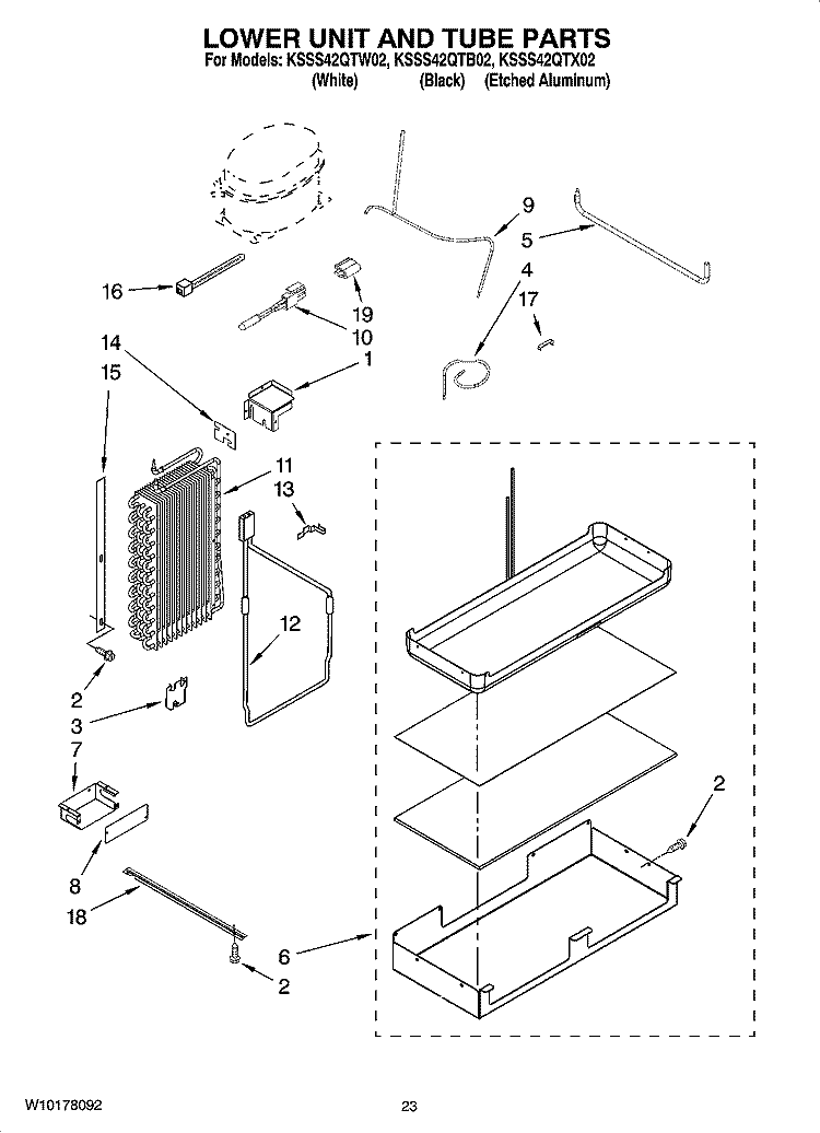 LOWER UNIT AND TUBE PARTS Diagram and Parts List for KSSS42QTB02  KitchenAid Refrigerator