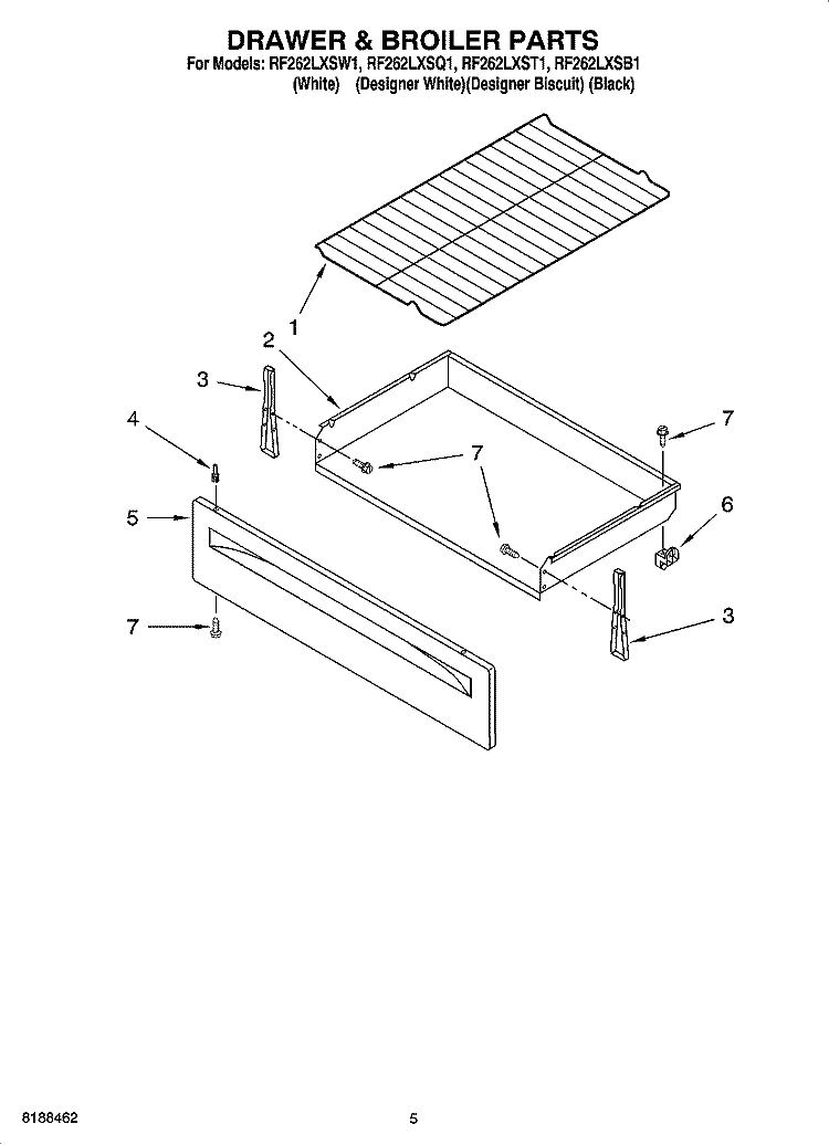 DRAWER & BROILER PARTS Diagram and Parts List for RF262LXSB1  Whirlpool Range