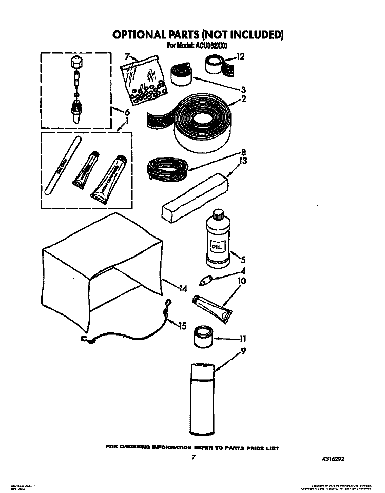 OPTIONAL Diagram and Parts List for ACU082XX0  Whirlpool Air Conditioner