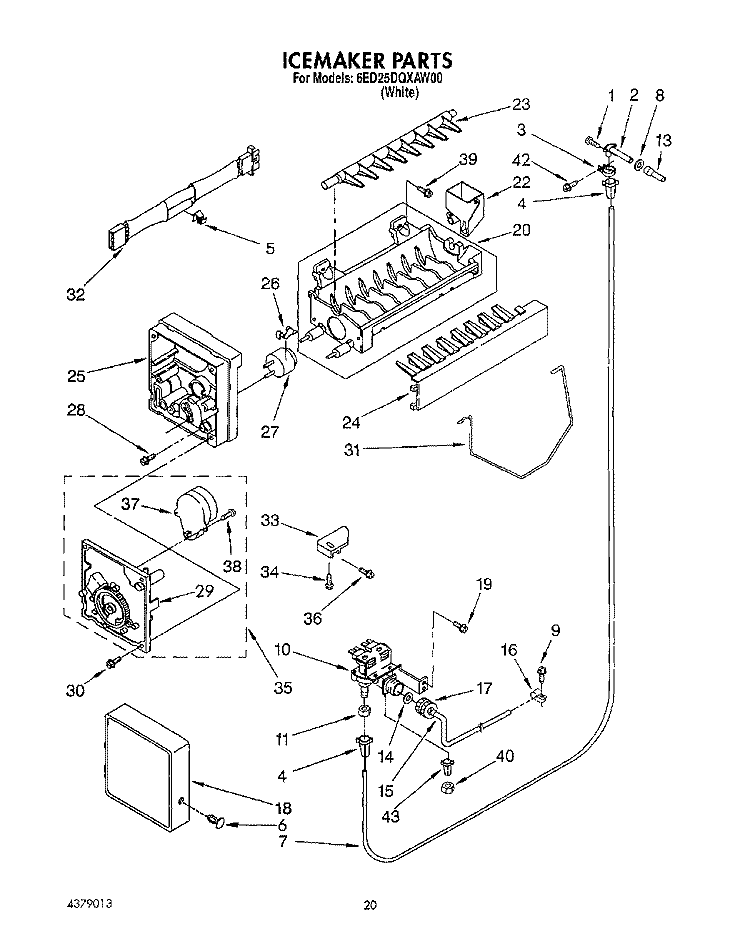 ICEMAKER, LIT/OPTIONAL Diagram and Parts List for 6ED25DQXAW00  Whirlpool Refrigerator