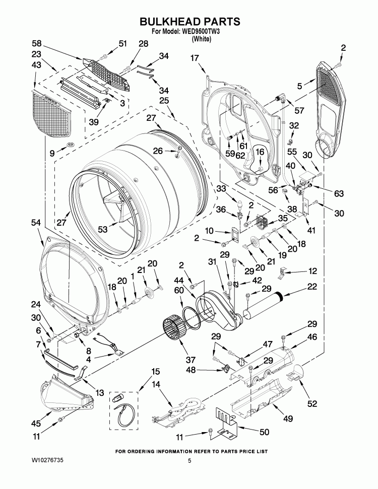 BULKHEAD PARTS Diagram and Parts List for WED9500TW3  Whirlpool Dryer