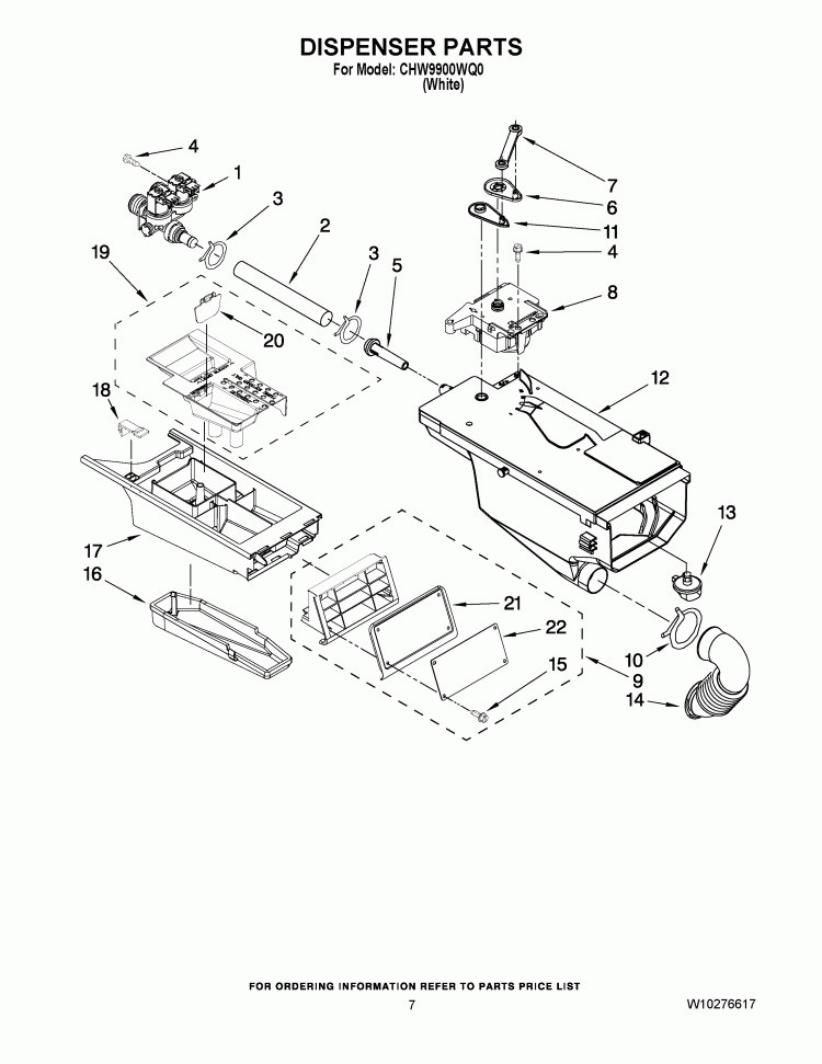 DISPENSER PARTS Diagram and Parts List for CHW9900WQ0  Whirlpool Washer
