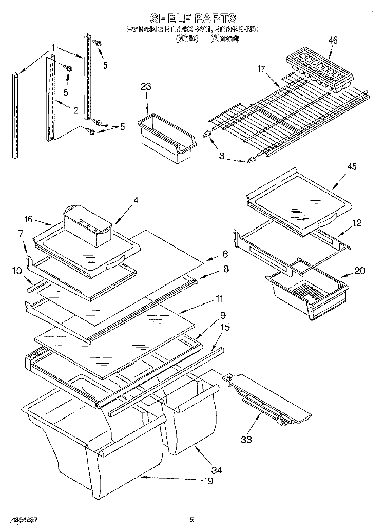 SHELF Diagram and Parts List for ET19PKXEN01  Whirlpool Refrigerator