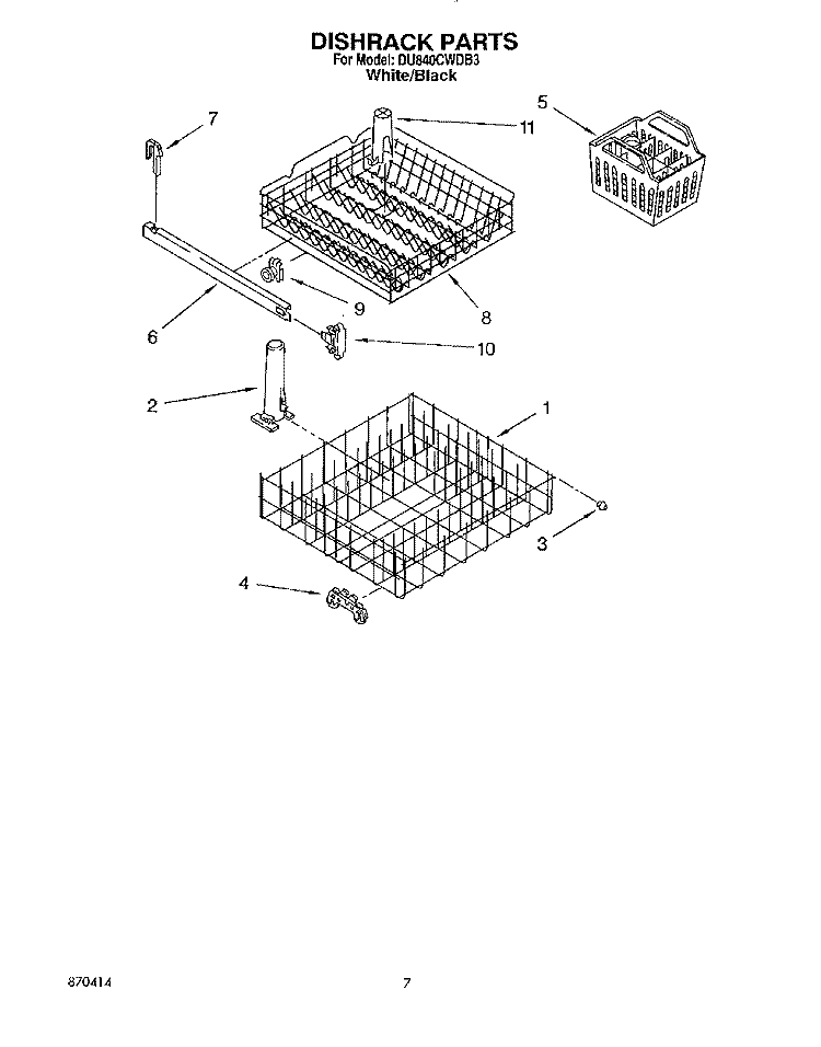 DISHRACK Diagram and Parts List for DU840CWDB3  Whirlpool Dishwasher