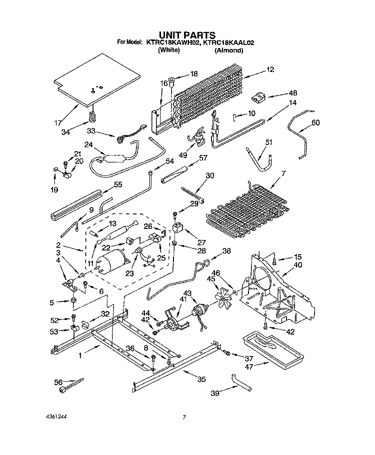 UNIT Diagram and Parts List for KTRC18KAAL02  KitchenAid Refrigerator
