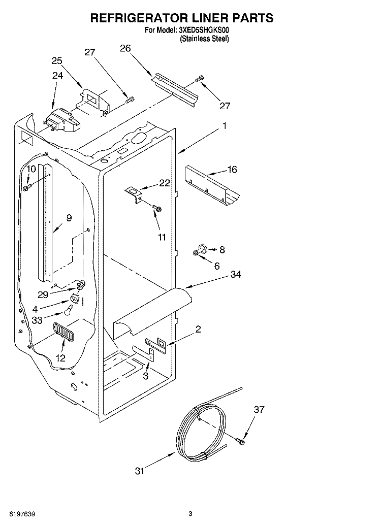 REFRIGERATOR LINER Diagram and Parts List for 3XED5SHGKS00  Whirlpool Refrigerator