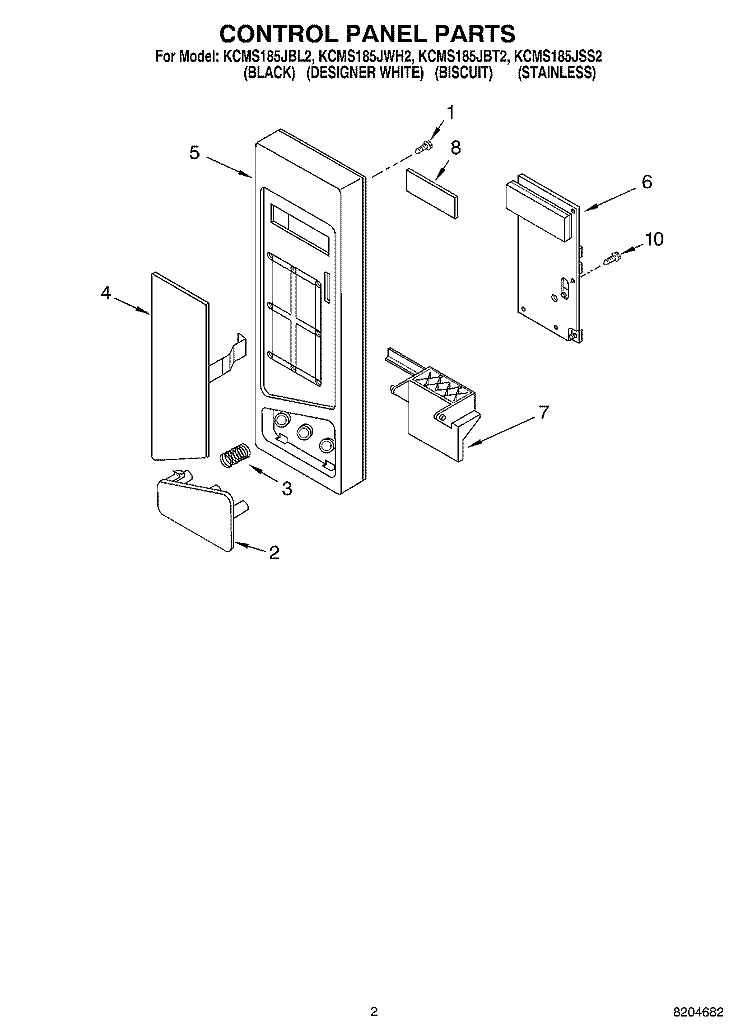 CONTROL PANEL PARTS Diagram and Parts List for KCMS185JBL2  KitchenAid Microwave