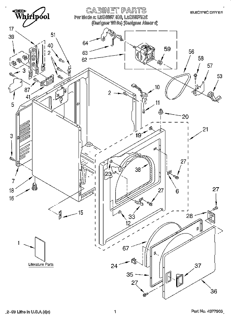 SECTION Diagram and Parts List for LEQ8857HQ0  Whirlpool Dryer