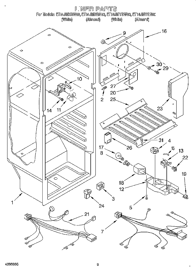 LINER, LIT/OPTIONAL Diagram and Parts List for ET14JMXGN00  Whirlpool Refrigerator