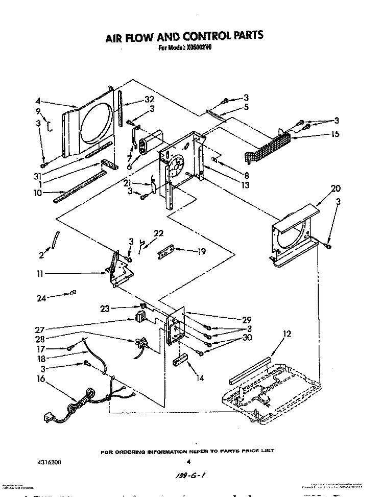 AIRFLOW AND CONTROL Diagram and Parts List for X05002V0  Roper Air Conditioner