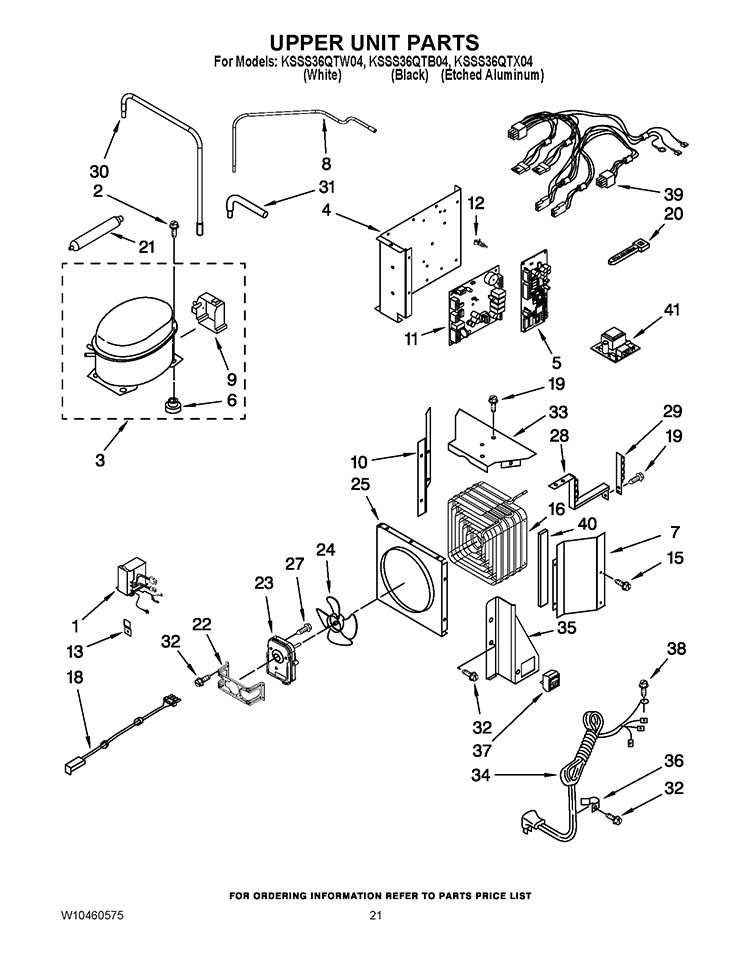 UPPER UNIT PARTS Diagram and Parts List for KSSS36QTB04  KitchenAid Refrigerator