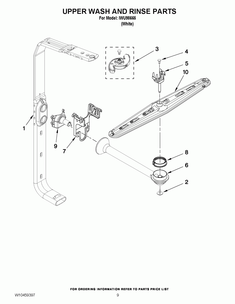 UPPER WASH AND RINSE PARTS Diagram and Parts List for IWU98665  Inglis Dishwasher