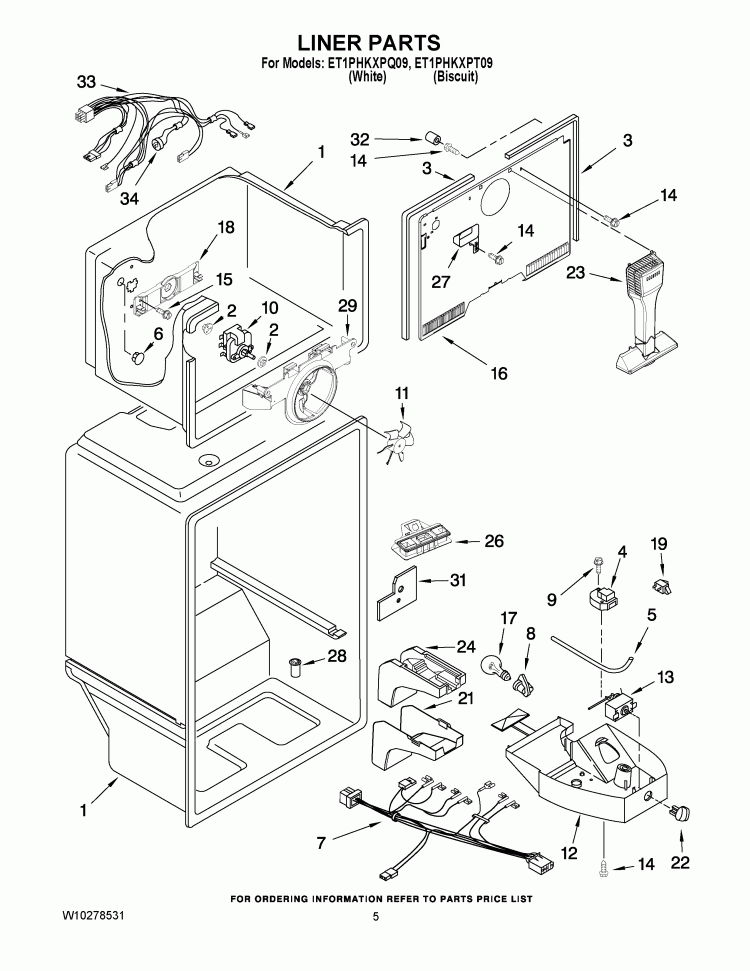LINER PARTS Diagram and Parts List for ET1PHKXPQ09  Whirlpool Refrigerator