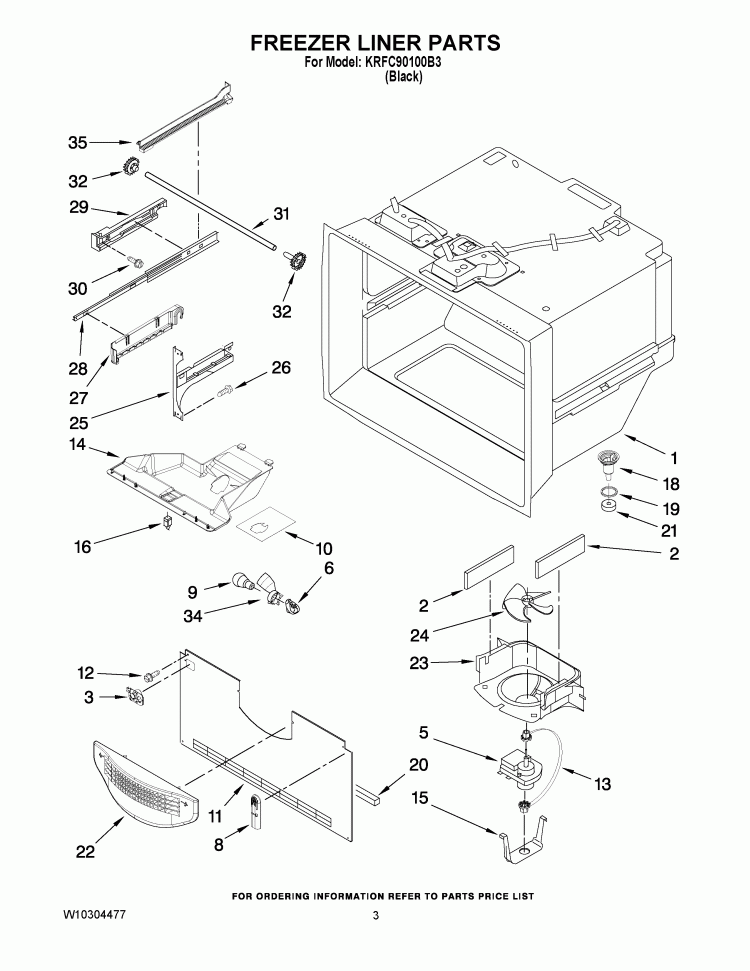 FREEZER LINER PARTS Diagram and Parts List for KRFC90100B3  KitchenAid Refrigerator