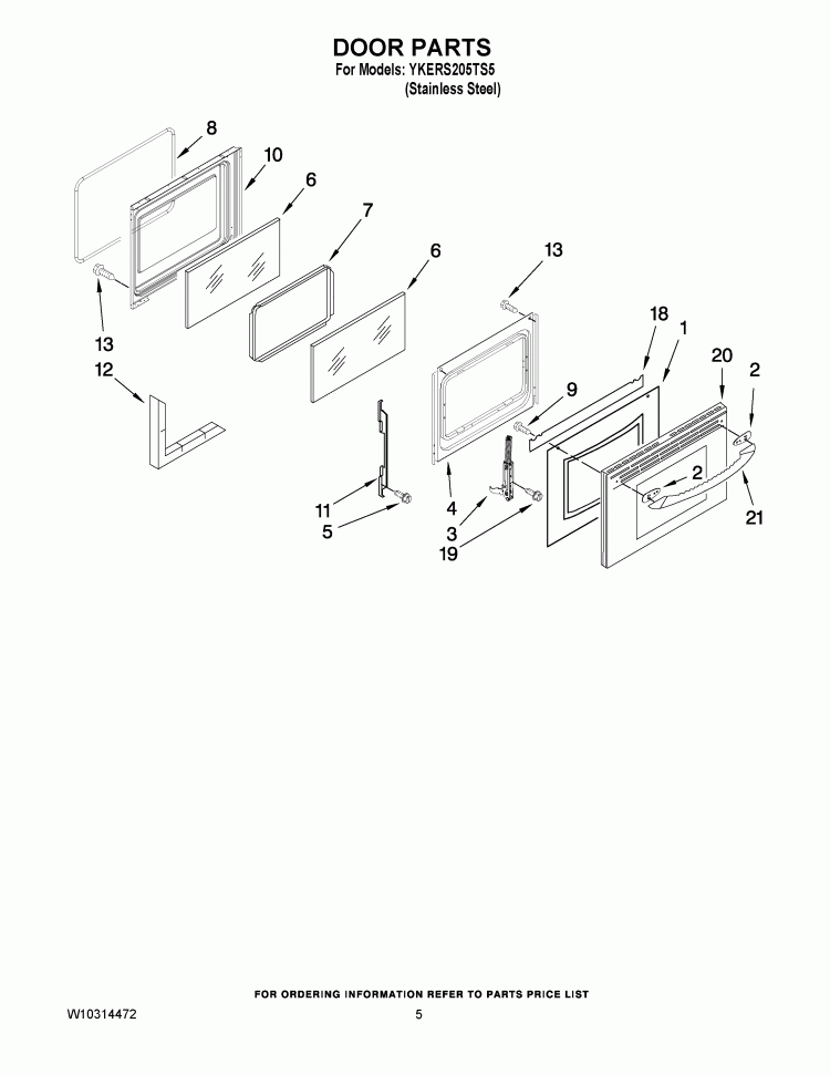 DOOR PARTS Diagram and Parts List for YKERS205TS5  KitchenAid Range