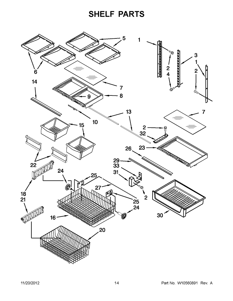 SHELF PARTS Diagram and Parts List for KBRS19KTBL7  KitchenAid Refrigerator
