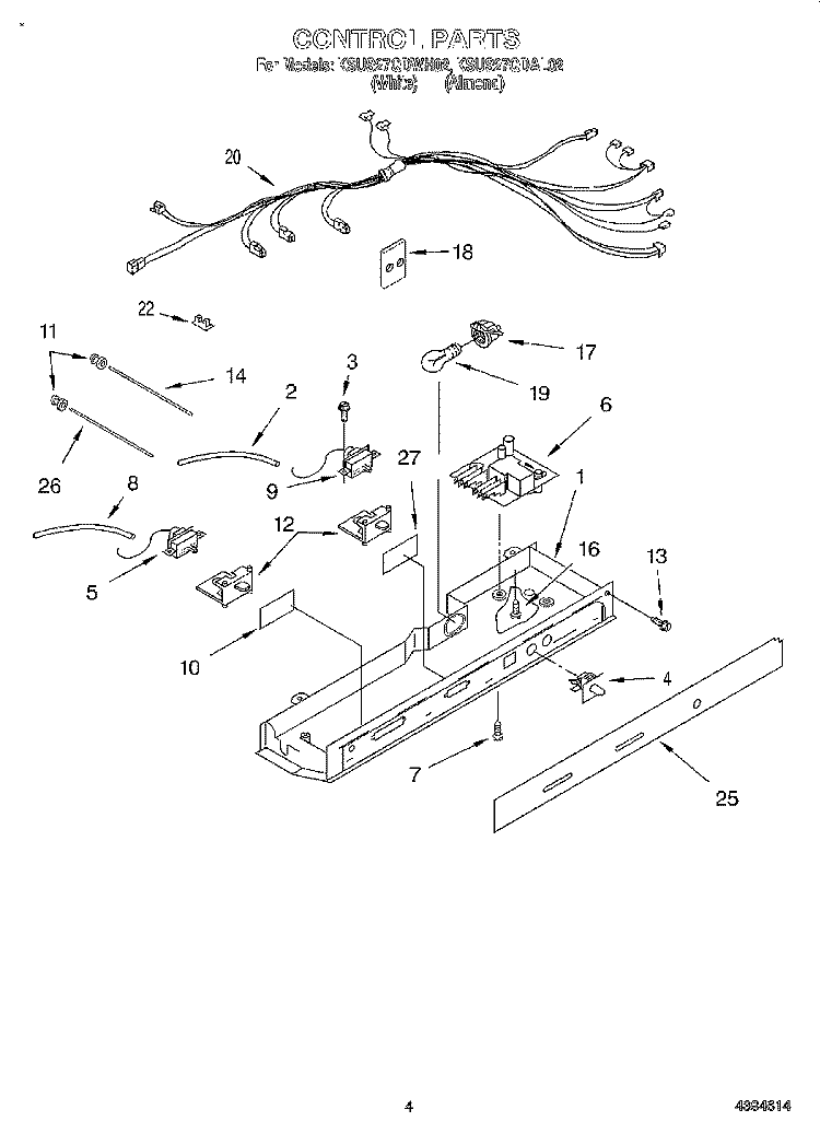 CONTROL Diagram and Parts List for KSUS27QDAL02  KitchenAid Refrigerator