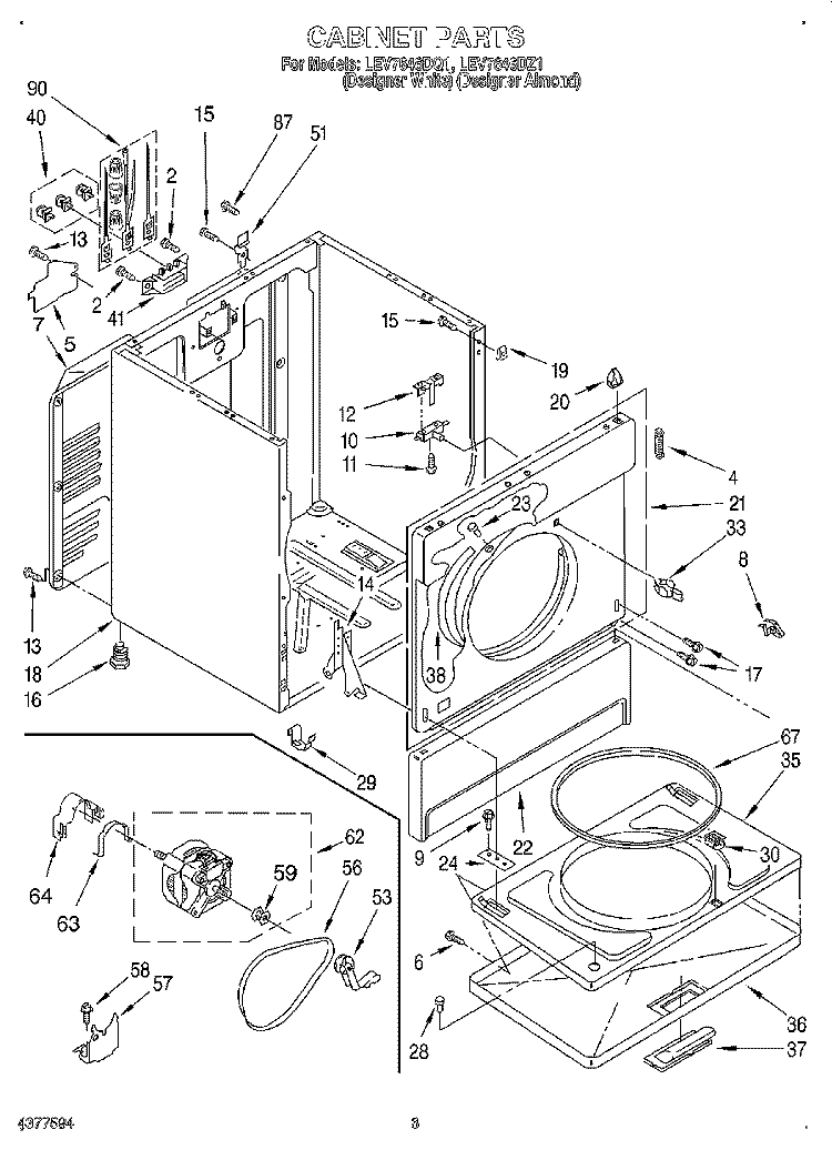 SECTION Diagram and Parts List for LEV7646DZ1  Whirlpool Dryer