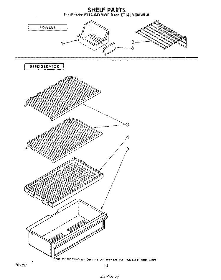 SHELF Diagram and Parts List for ET14JMXMWR1  Whirlpool Refrigerator