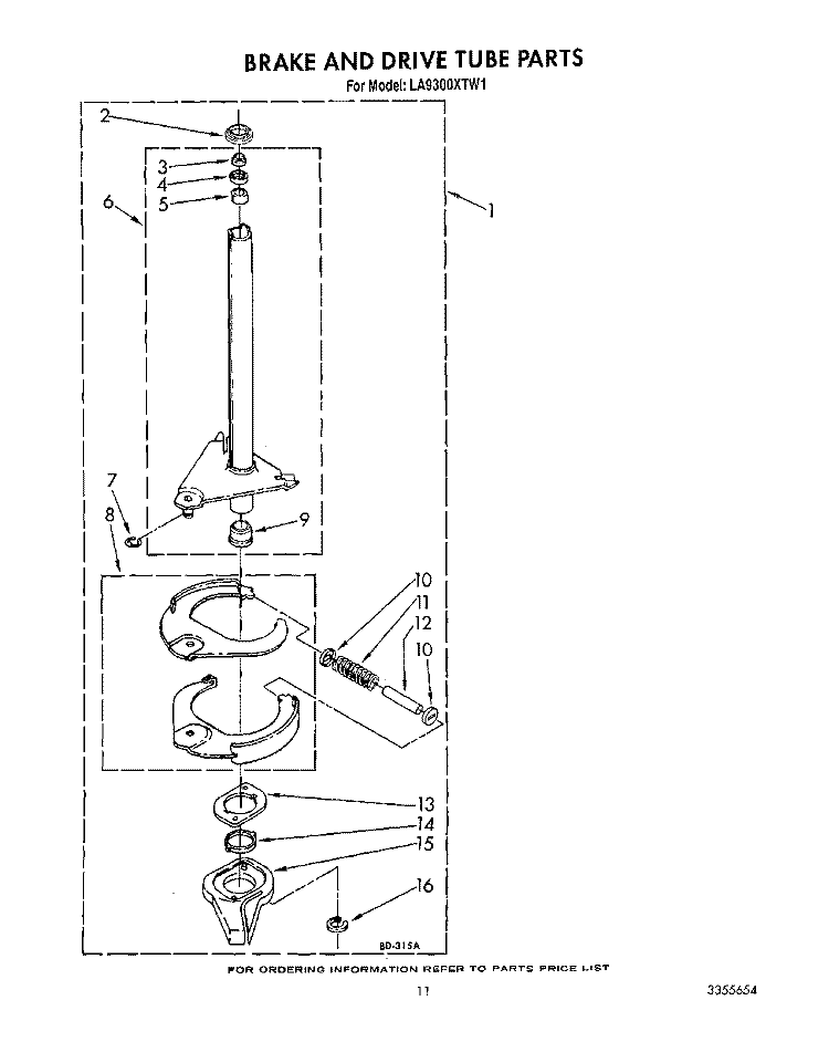 BRAKE AND DRIVE TUBE Diagram and Parts List for LA9300XTG1  Whirlpool Washer