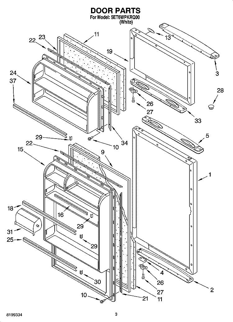 DOOR PARTS Diagram and Parts List for 5ET6WPKRQ00  Whirlpool Refrigerator