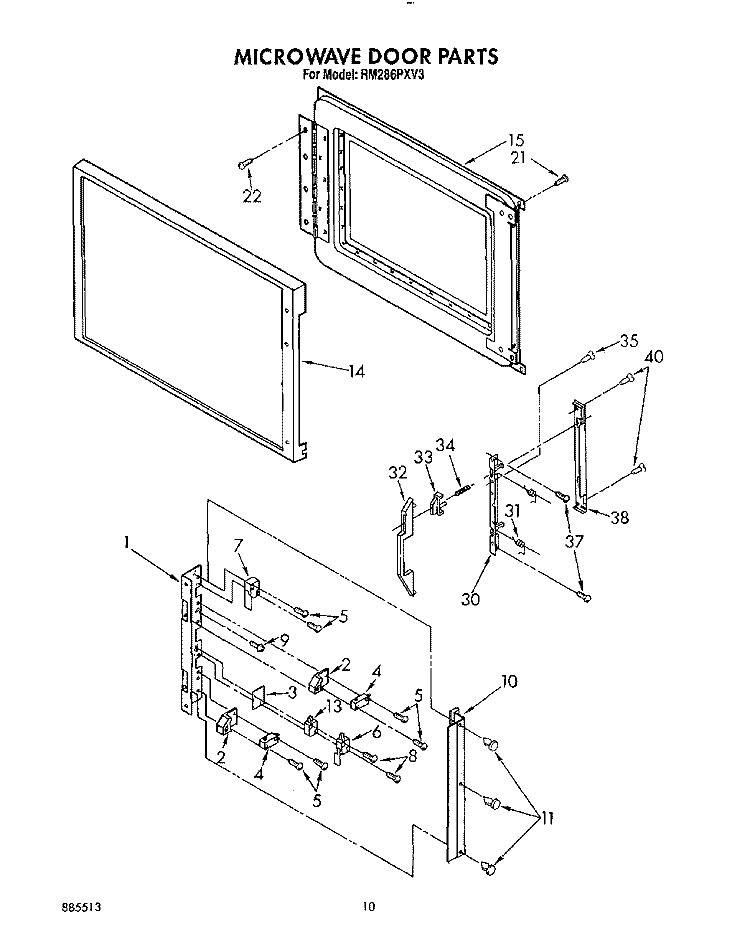 MICROWAVE DOOR Diagram and Parts List for RM286PXV3  Whirlpool Microwave Oven Combo