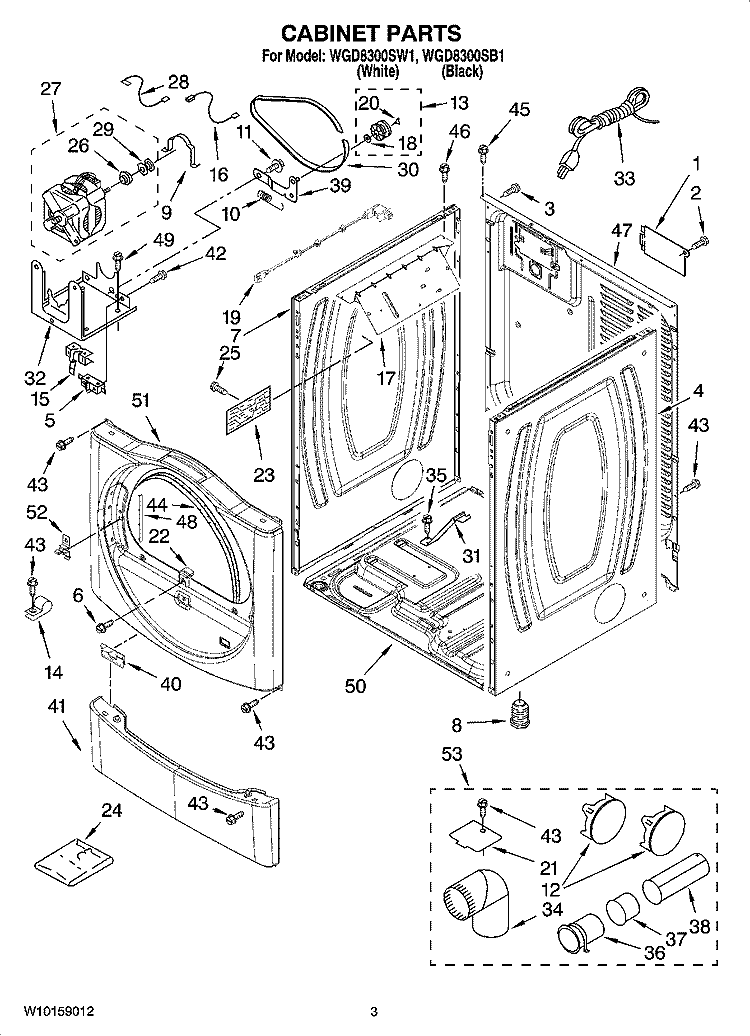CABINET PARTS Diagram and Parts List for WGD8300SW1  Whirlpool Dryer