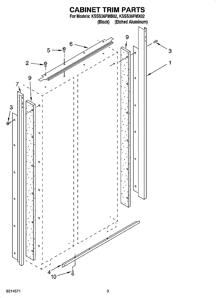 CABINET TRIM PARTS Diagram and Parts List for KSSS36FMX02  KitchenAid Refrigerator