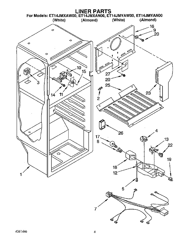 LINER, LIT/OPTIONAL Diagram and Parts List for ET14JMYAW00  Whirlpool Refrigerator