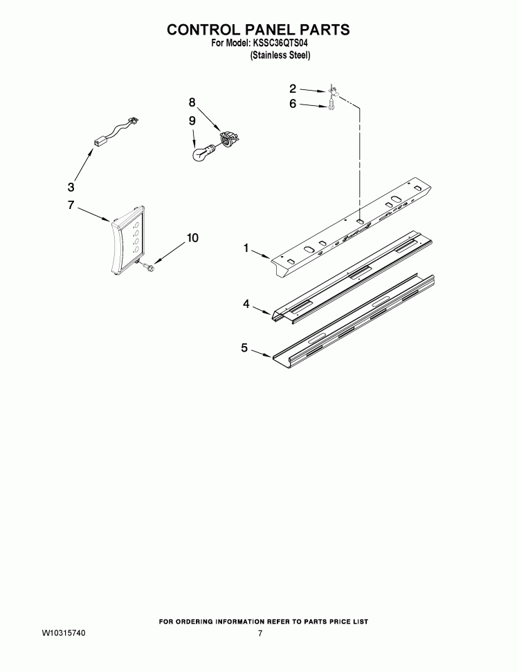 CONTROL PANEL PARTS Diagram and Parts List for KSSC36QTS04  KitchenAid Refrigerator