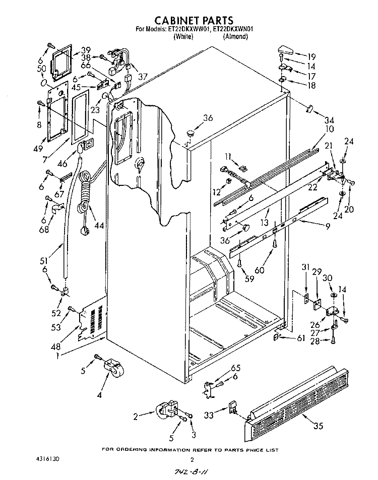 CABINET Diagram and Parts List for ET22DKXWN01  Whirlpool Refrigerator