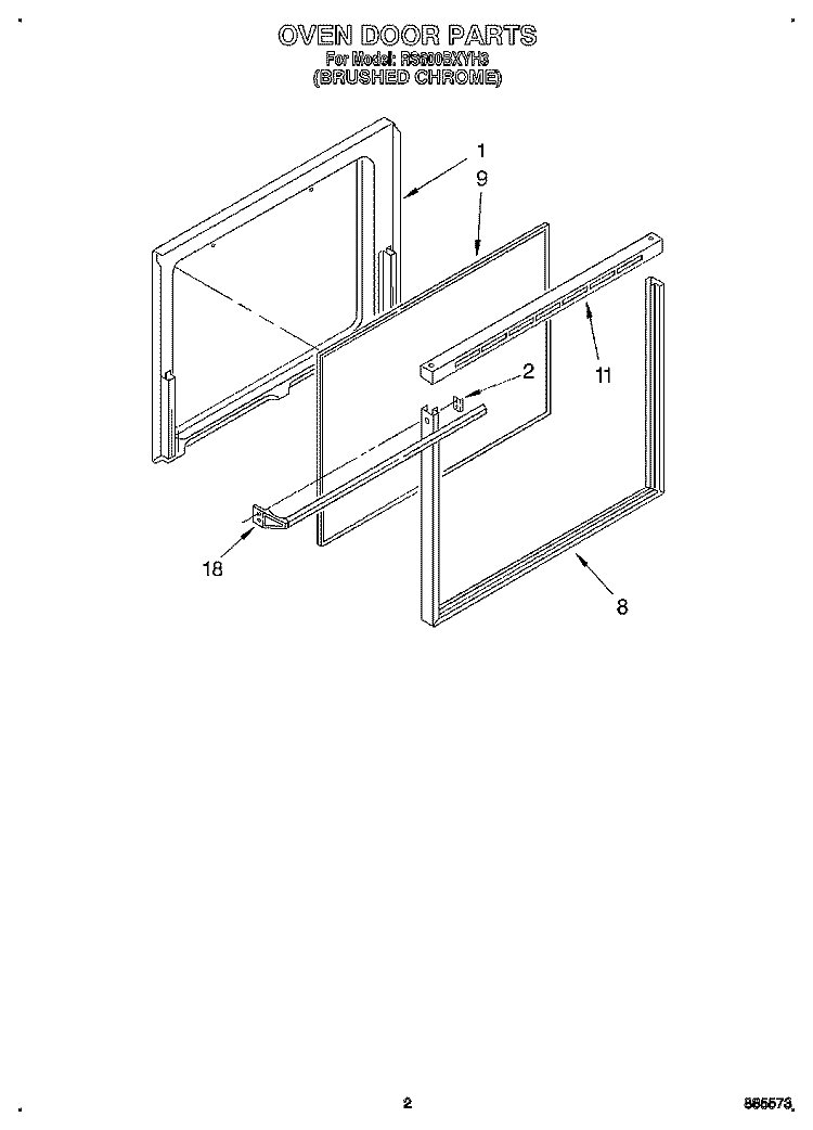 OVEN DOOR Diagram and Parts List for RS600BXYH3  Whirlpool Range