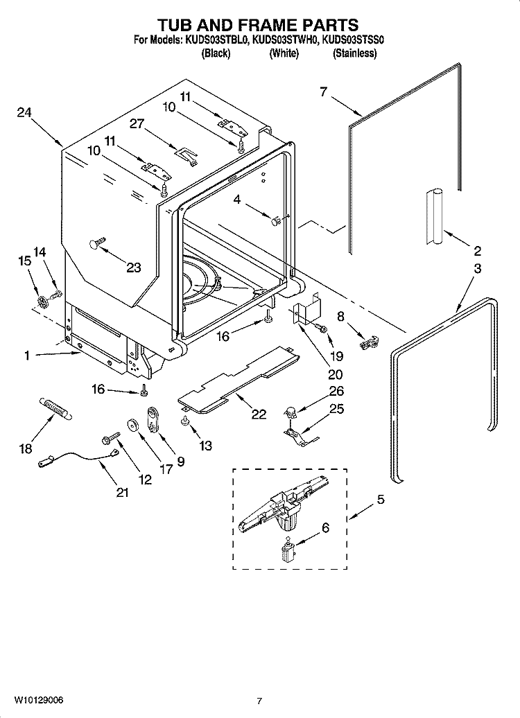 TUB AND FRAME PARTS Diagram and Parts List for KUDS03STSS0  KitchenAid Dishwasher