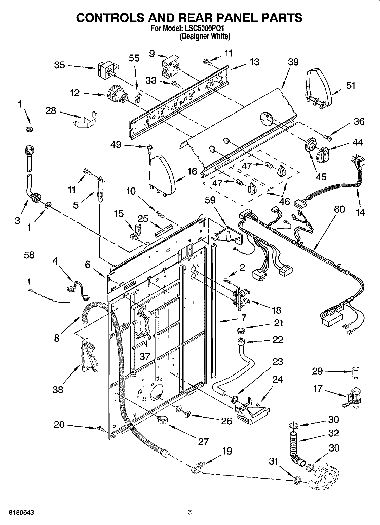 CONTROLS AND REAR PANEL PARTS Diagram and Parts List for LSC5000PQ1  Whirlpool Washer