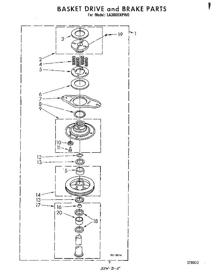 BASKET DRIVE AND BRAKE Diagram and Parts List for LA3800XPW0  Whirlpool Washer