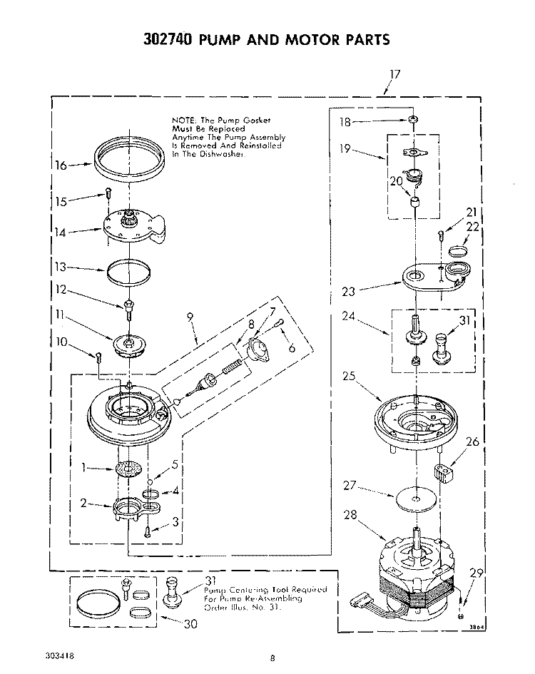 302740 PUMP Diagram and Parts List for DU7903XL0  Whirlpool Dishwasher