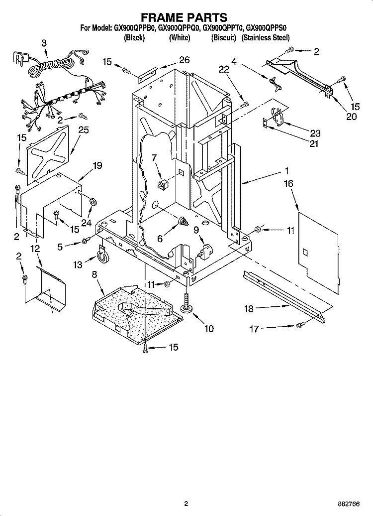 FRAME PARTS Diagram and Parts List for GX900QPPB0  Whirlpool Trash Compactor