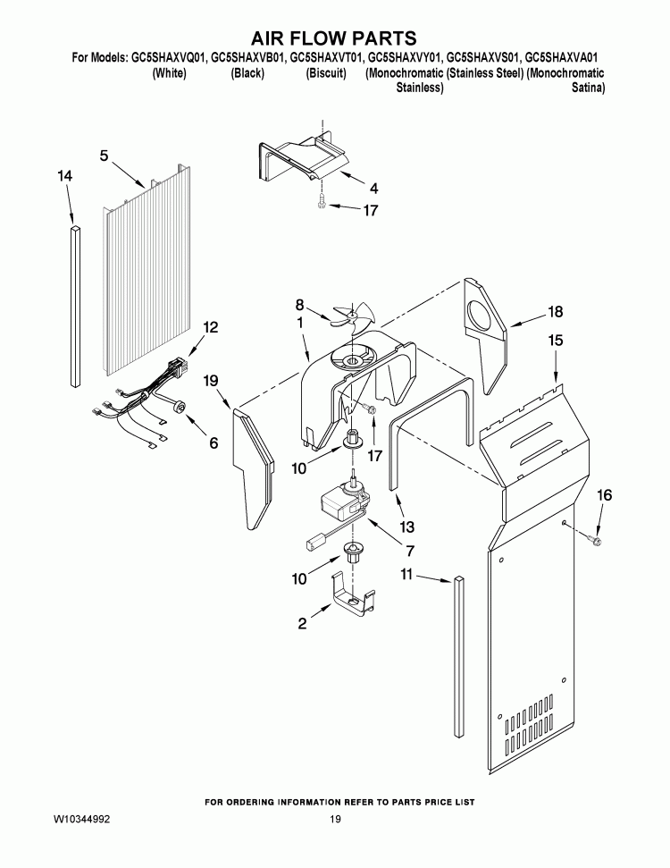 AIR FLOW PARTS Diagram and Parts List for GC5SHAXVY01  Whirlpool Refrigerator